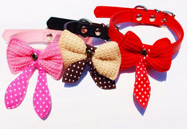 Knitted Bow Bowknot Small bow tie colours,Collar - Pet Dog Puppy PU Leather Neck Collar